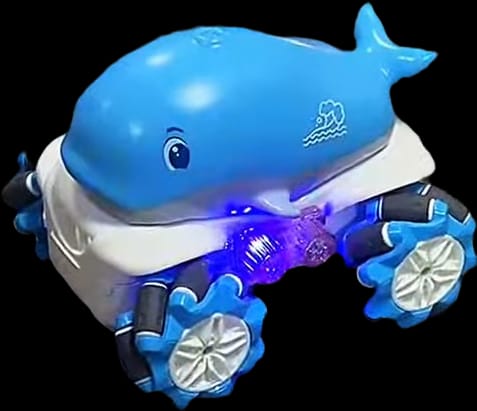 Blue Whale Light & Music Car Toy for Kids – Bump & Go Action Toy with LED Lights